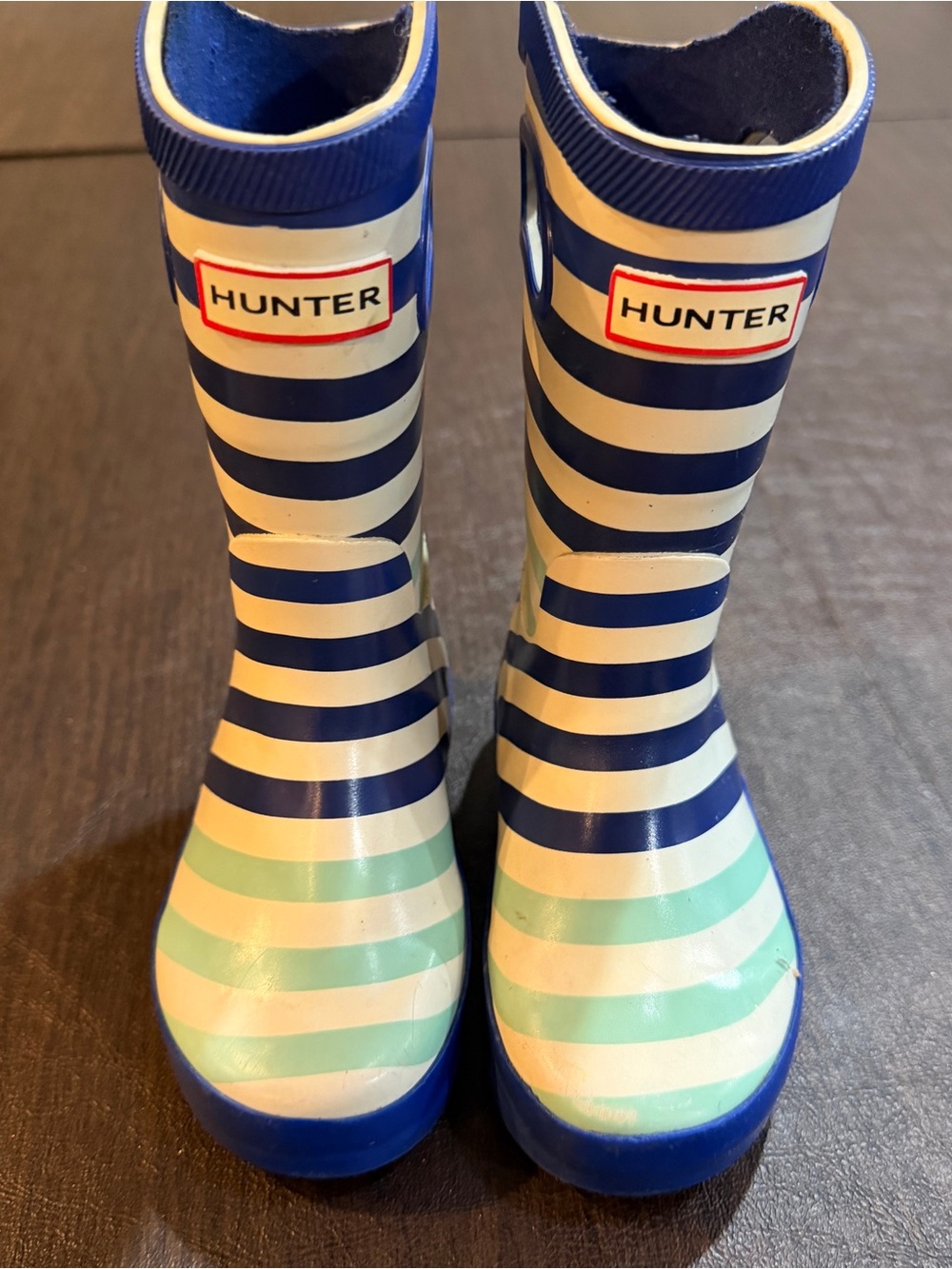 Hunter Kids Blue, White & Mint Striped Rain Boots - Picture 2 of 10